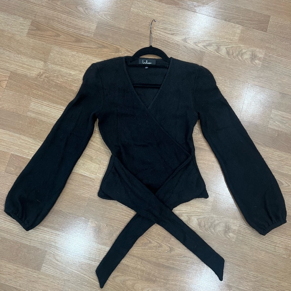 Lulus Black Sweater with tie around waist